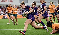 Meg Jones was one of the try scorers for England Meg Jones was one of the try scorers for England